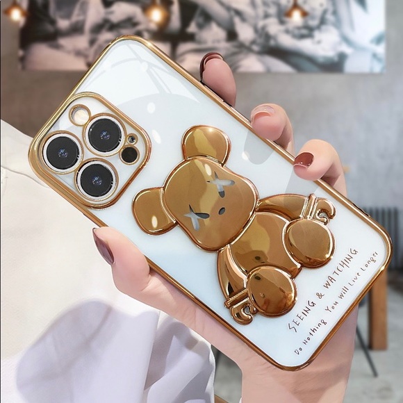 Electroplate Gold Violent Bear in Transparent Background iPhone Case - Picture 3 of 7